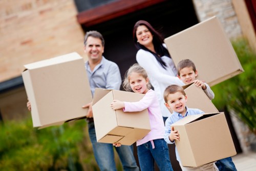 Boxes and furniture neatly arranged in self storage